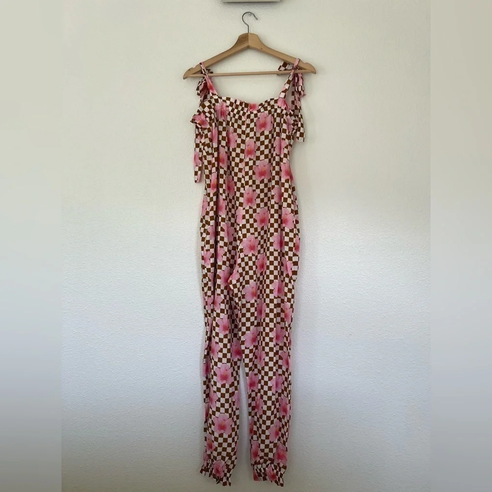 Kira Hawaii Checkered Hibiscus Jumpsuit